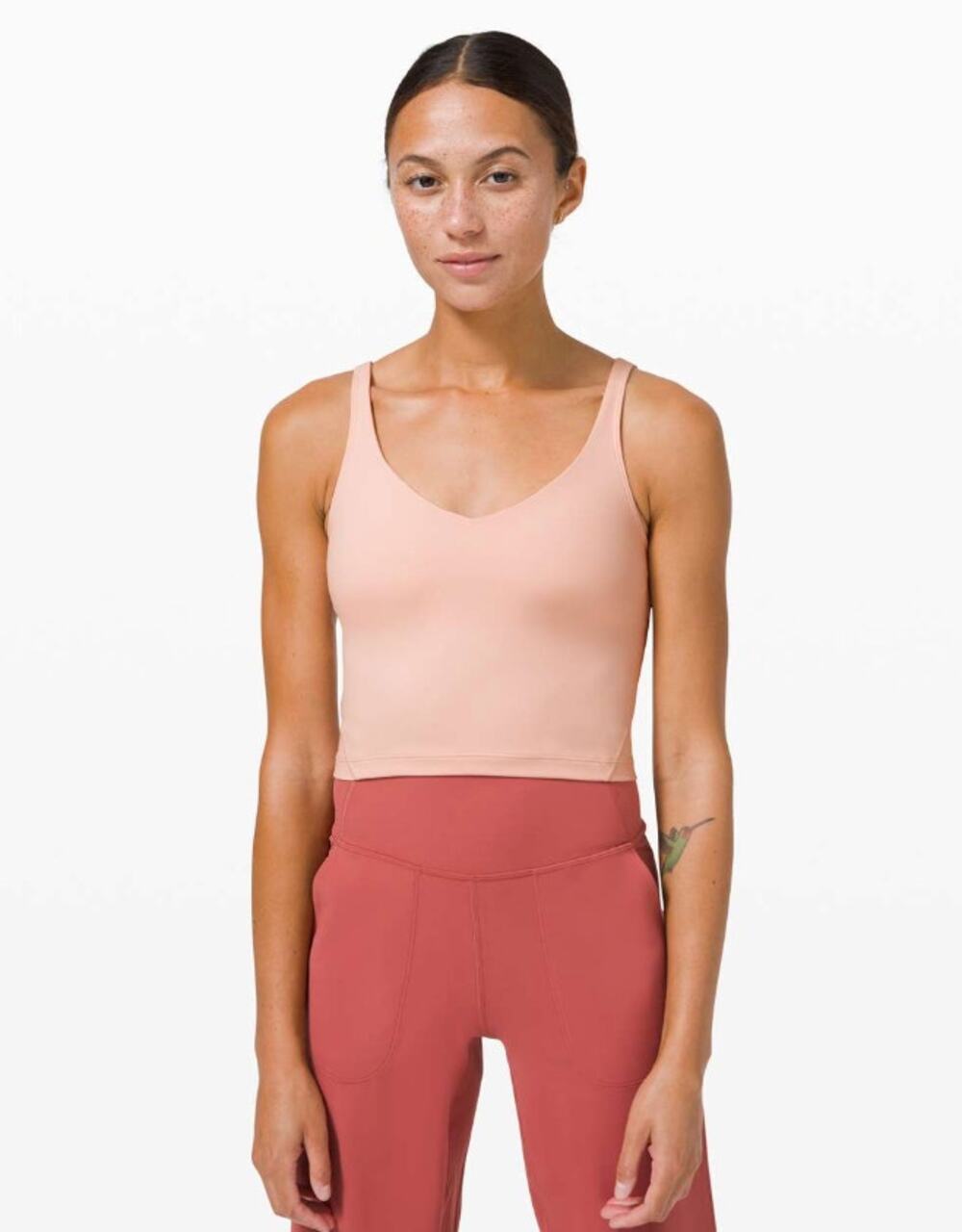 Lululemon Align Cropped Tank Top Women Size 6 Pink A/B Cup V-Neck Light Support